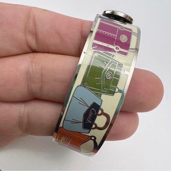 COACH Multicolor Enamel Purse Handbag Design Hinged Bracelet Silvertone - Picture 9 of 16